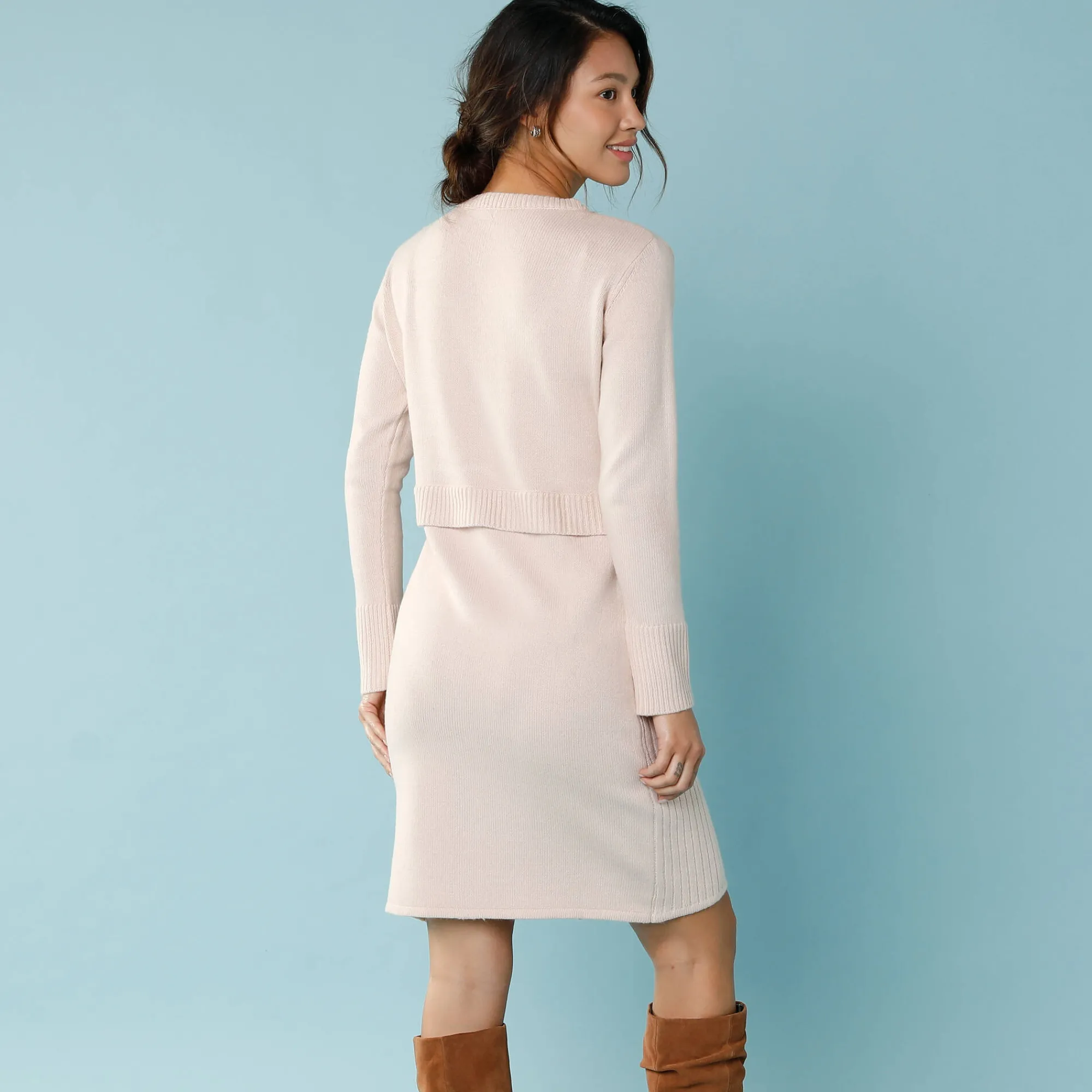 Jurk<Blancheporte Trui-jurk in wikkelstijl, kleine lengtes beige