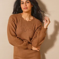 Jurk<Blancheporte Trui-jurk met geschulpte afwerking, fantasietricot hazelnootbruin