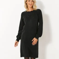 Jurk<Blancheporte Trui-jurk met geschulpte afwerking, fantasietricot zwart