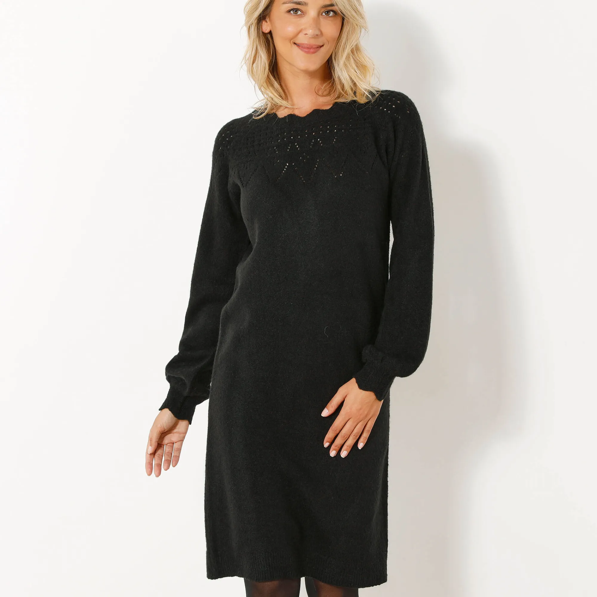 Jurk<Blancheporte Trui-jurk met geschulpte afwerking, fantasietricot zwart