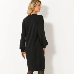 Jurk<Blancheporte Trui-jurk met geschulpte afwerking, fantasietricot zwart