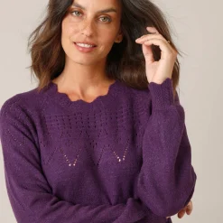 Jurk<Blancheporte Trui-jurk met geschulpte afwerking, fantasietricot pruim