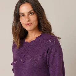 Jurk<Blancheporte Trui-jurk met geschulpte afwerking, fantasietricot pruim
