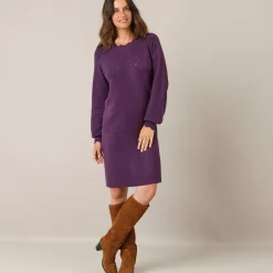 Jurk<Blancheporte Trui-jurk met geschulpte afwerking, fantasietricot pruim