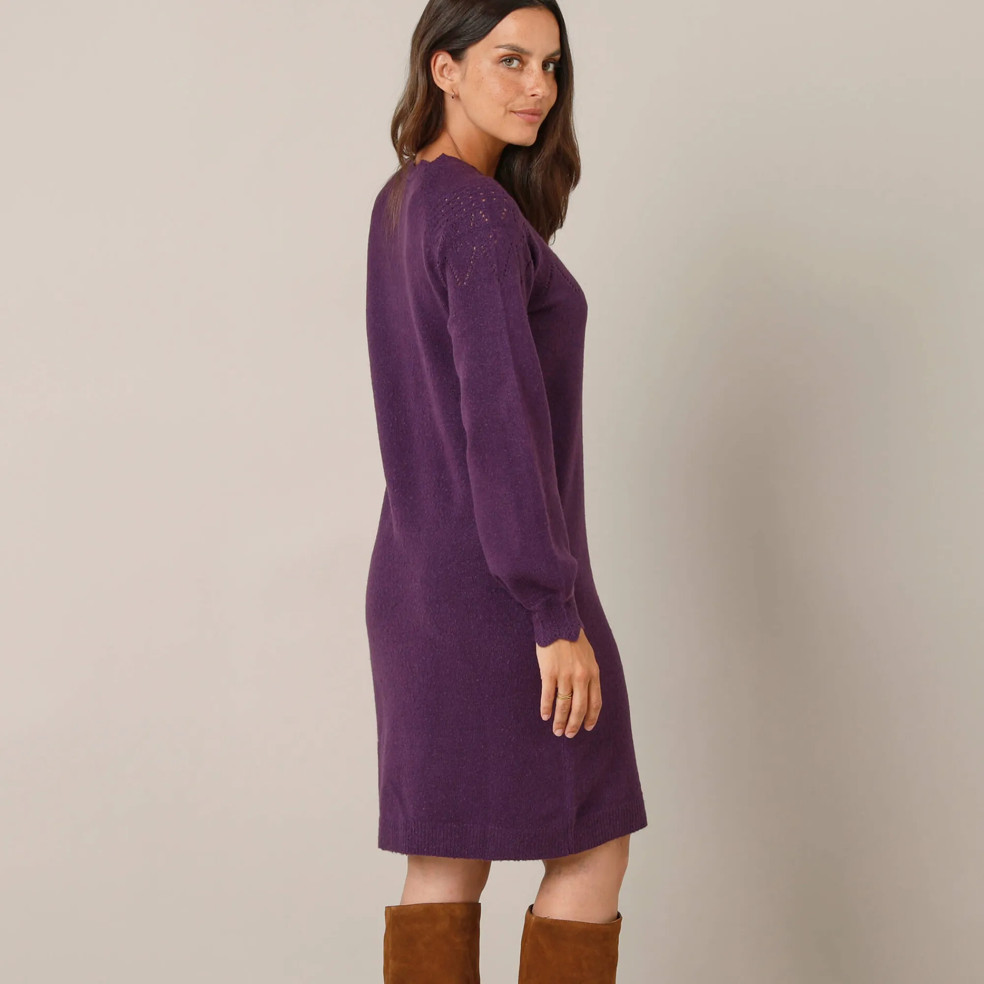 Jurk<Blancheporte Trui-jurk met geschulpte afwerking, fantasietricot pruim