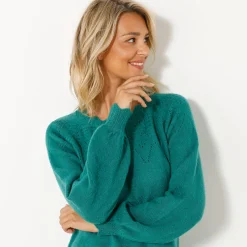 Jurk<Blancheporte Trui-jurk met geschulpte afwerking, fantasietricot smaragdgroen