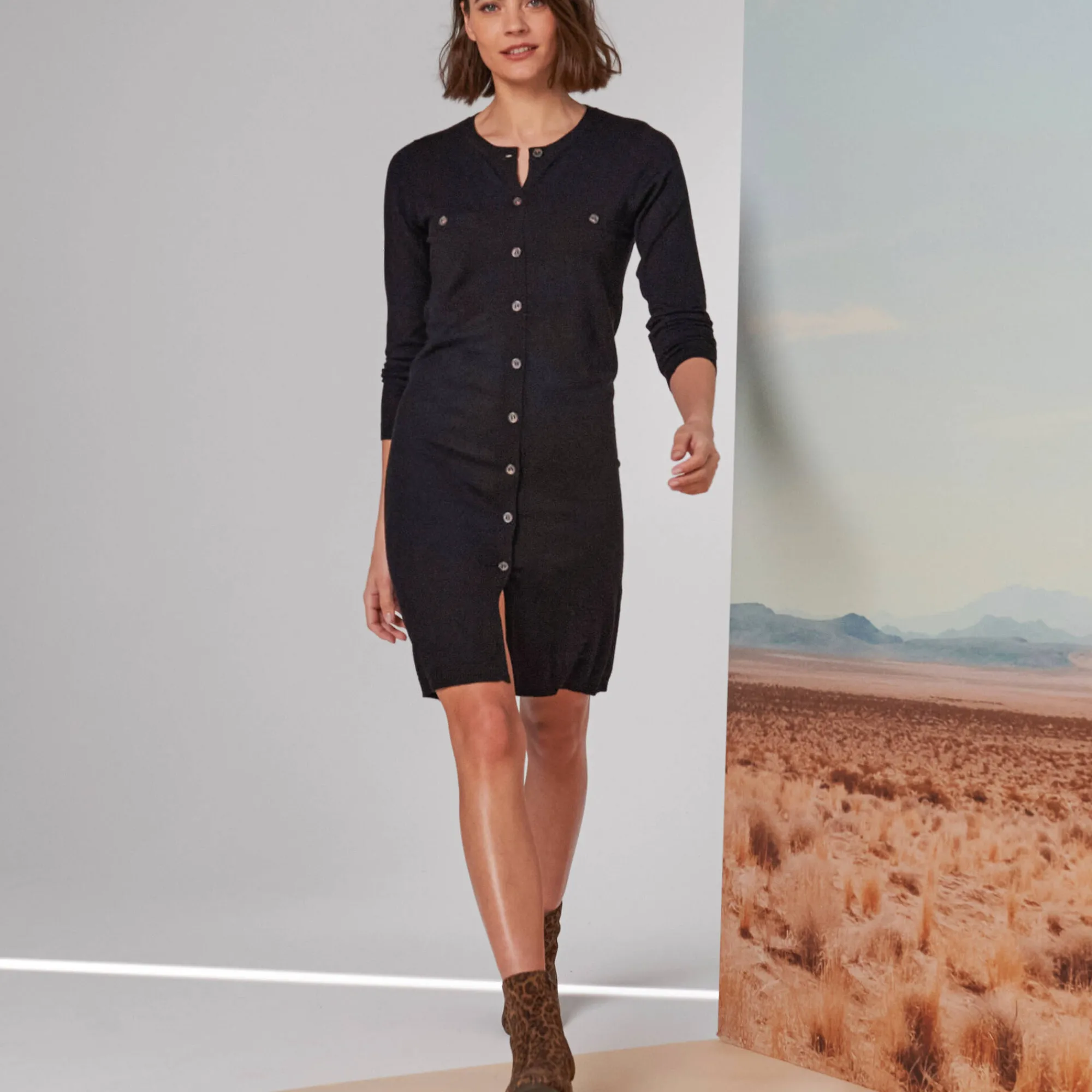 Jurk<Blancheporte Trui-jurk met knoopsluiting, lange mouwen zwart