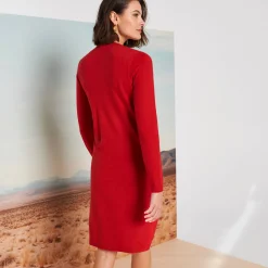 Jurk<Blancheporte Trui-jurk met knoopsluiting, lange mouwen donkerrood