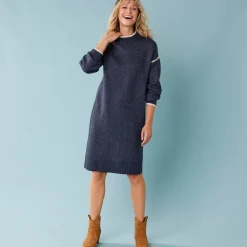 Jurk<Blancheporte Trui-jurk voor kleine lengtes, contrasterende strepen indigo