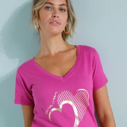 T-Shirt En Topje<Blancheporte T-shirt col V imprimé doré Indisch roze