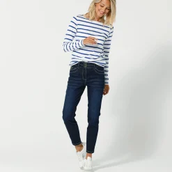 T-Shirt En Topje<Blancheporte T-shirt in biokatoen met lange mouwen en marinestrepen wit / blauw