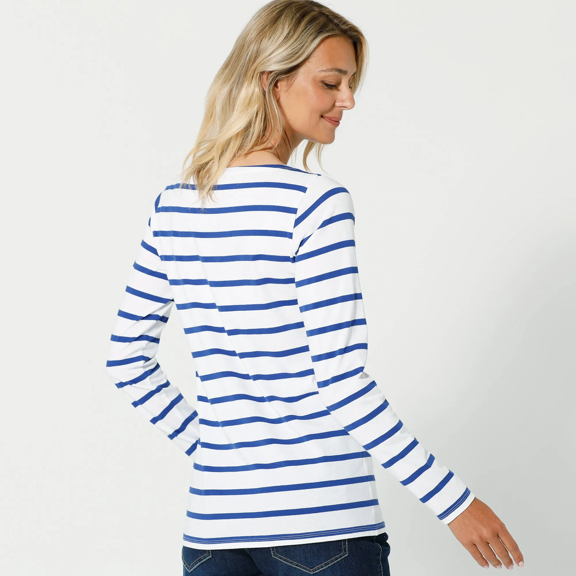 T-Shirt En Topje<Blancheporte T-shirt in biokatoen met lange mouwen en marinestrepen wit / blauw