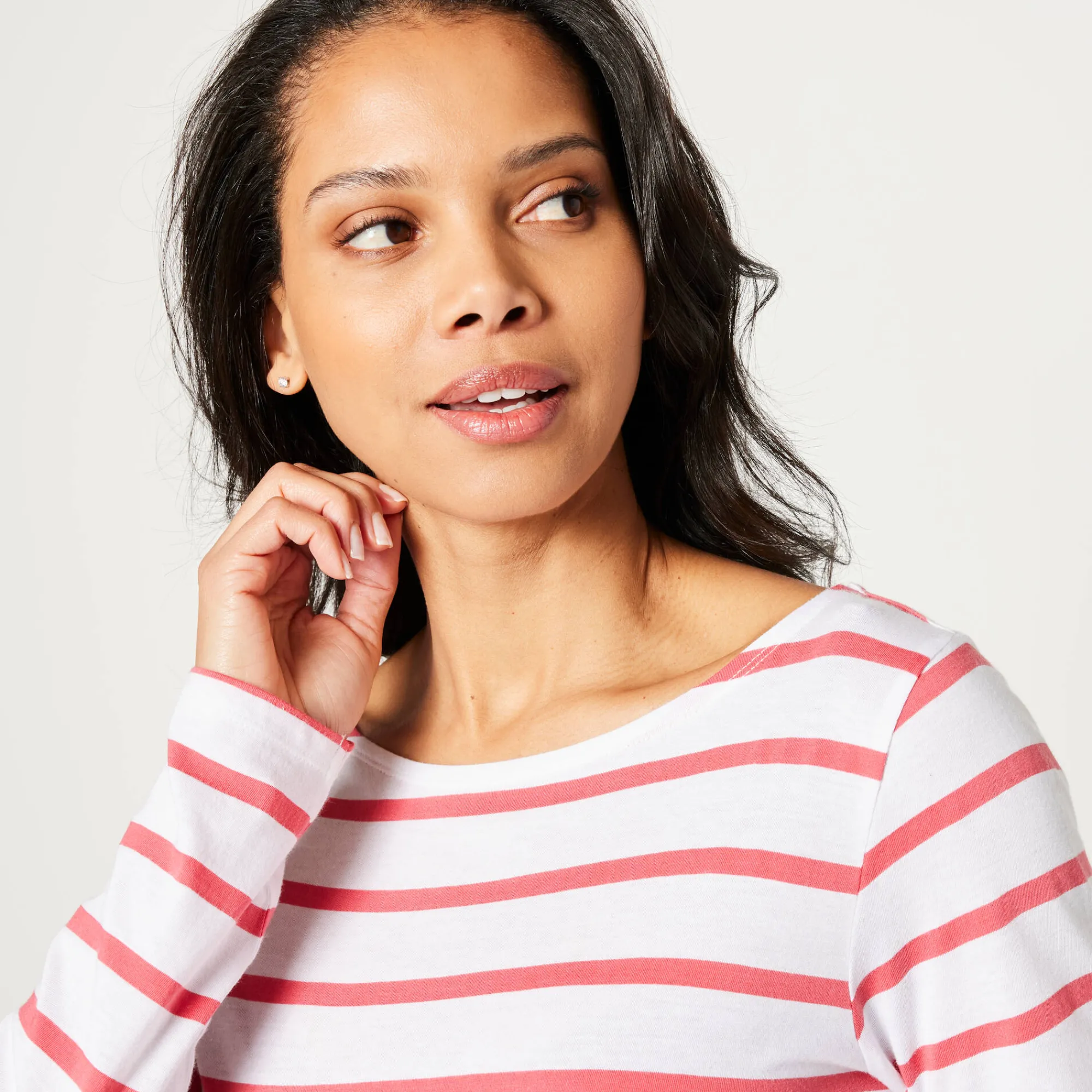 T-Shirt En Topje<Blancheporte T-shirt in biokatoen met lange mouwen en marinestrepen wit / koraal