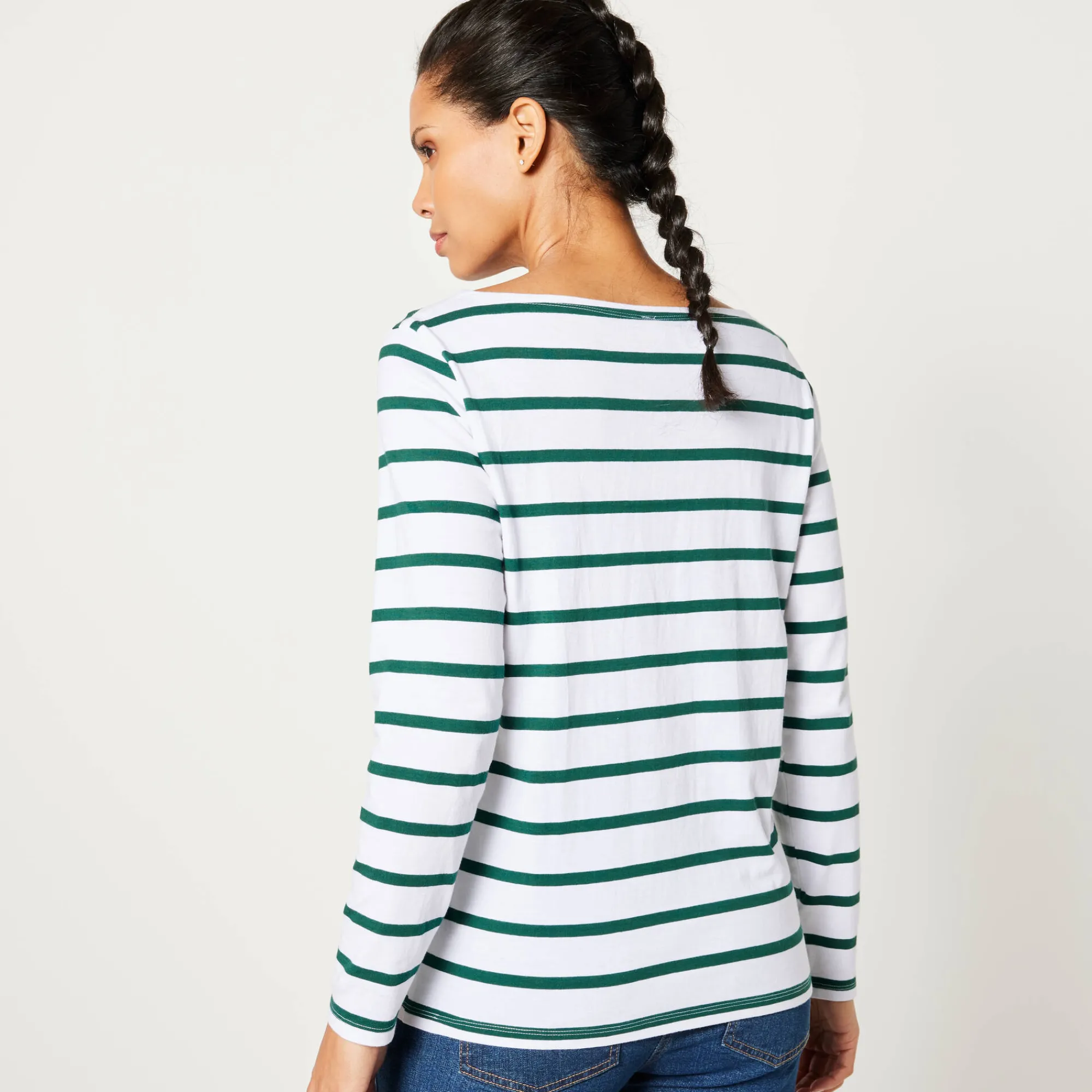 T-Shirt En Topje<Blancheporte T-shirt in biokatoen met lange mouwen en marinestrepen wit / groen