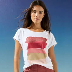 T-Shirt En Topje<Blancheporte T-shirt in fifties model met arty print, jerseytricot terracotta