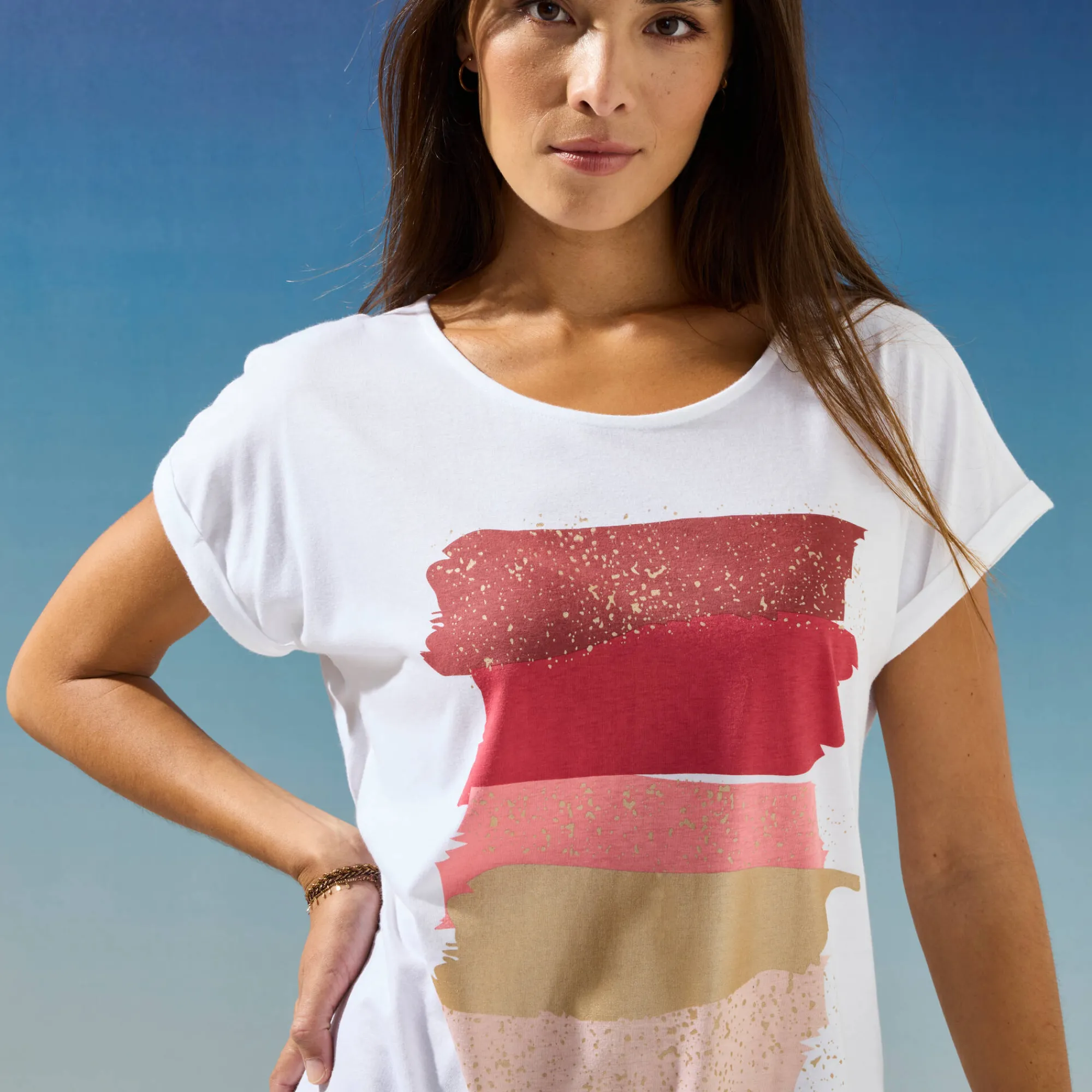 T-Shirt En Topje<Blancheporte T-shirt in fifties model met arty print, jerseytricot terracotta
