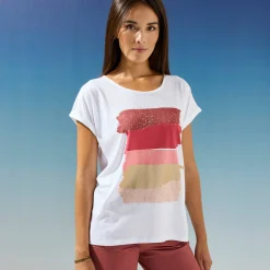 T-Shirt En Topje<Blancheporte T-shirt in fifties model met arty print, jerseytricot terracotta