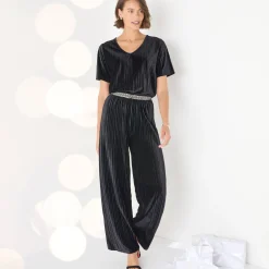 Feestoutfits Dames|T-Shirt En Topje<Blancheporte T-shirt in velours met reliëf, korte mouwen zwart