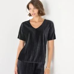 Feestoutfits Dames|T-Shirt En Topje<Blancheporte T-shirt in velours met reliëf, korte mouwen zwart