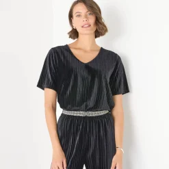 Feestoutfits Dames|T-Shirt En Topje<Blancheporte T-shirt in velours met reliëf, korte mouwen zwart