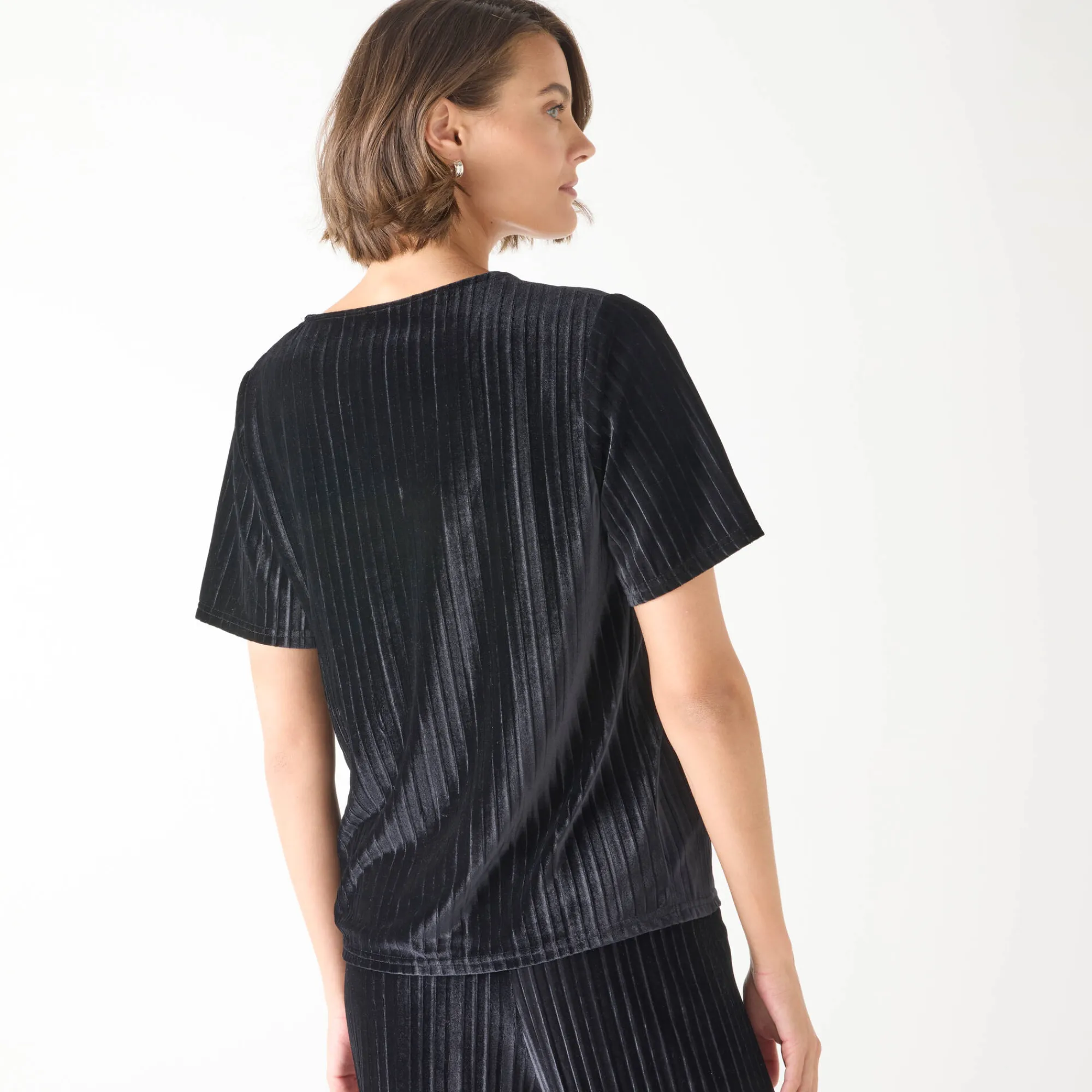 Feestoutfits Dames|T-Shirt En Topje<Blancheporte T-shirt in velours met reliëf, korte mouwen zwart