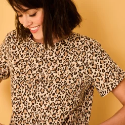 T-Shirt En Topje<Blancheporte T-shirt, korte mouwen met omslag, dierenhuidprint beige