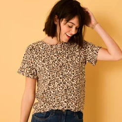 T-Shirt En Topje<Blancheporte T-shirt, korte mouwen met omslag, dierenhuidprint beige