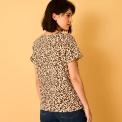 T-Shirt En Topje<Blancheporte T-shirt, korte mouwen met omslag, dierenhuidprint beige