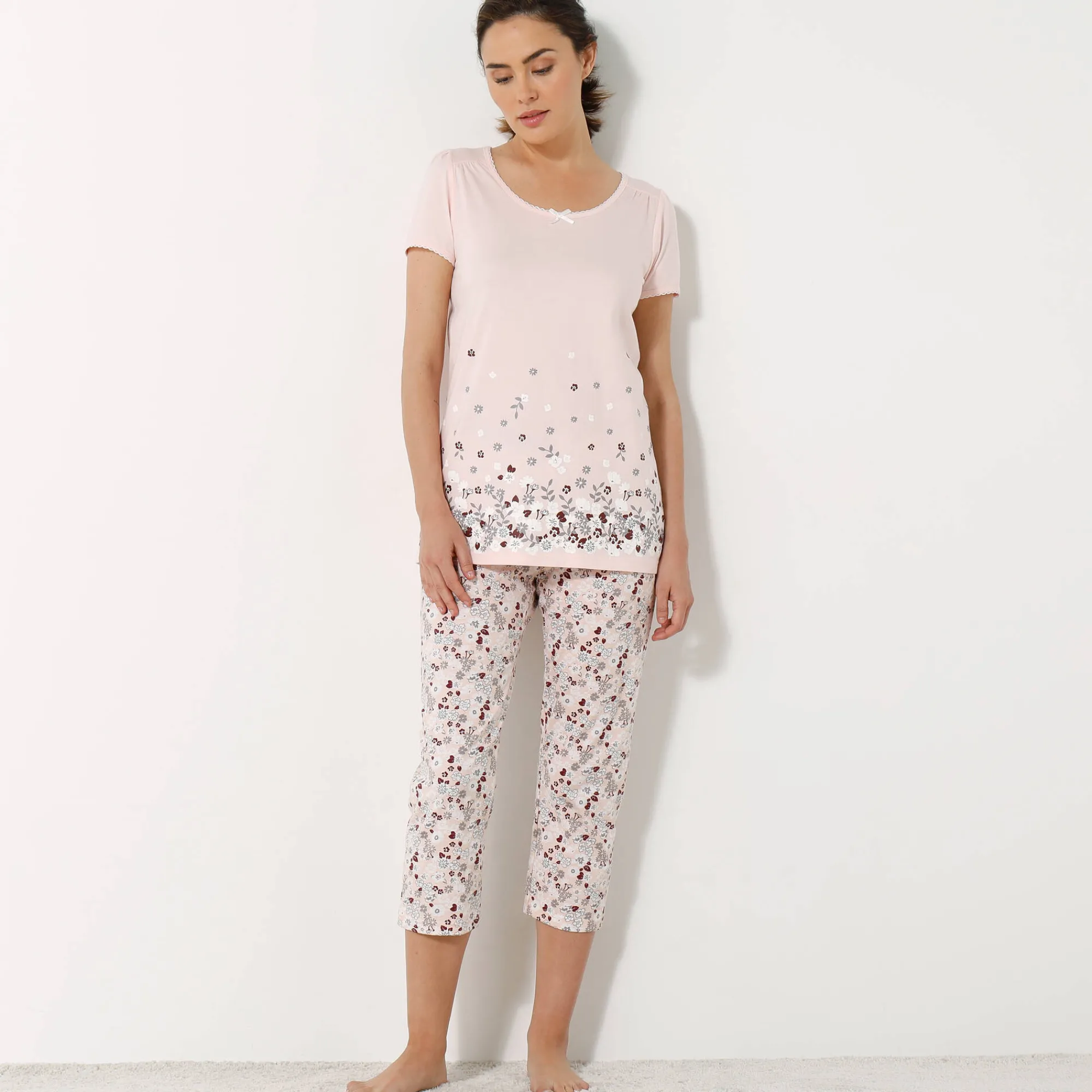 Pyjama<Blancheporte T-shirt met bloemenprint - korte mouwen roze