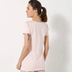 Pyjama<Blancheporte T-shirt met bloemenprint - korte mouwen roze