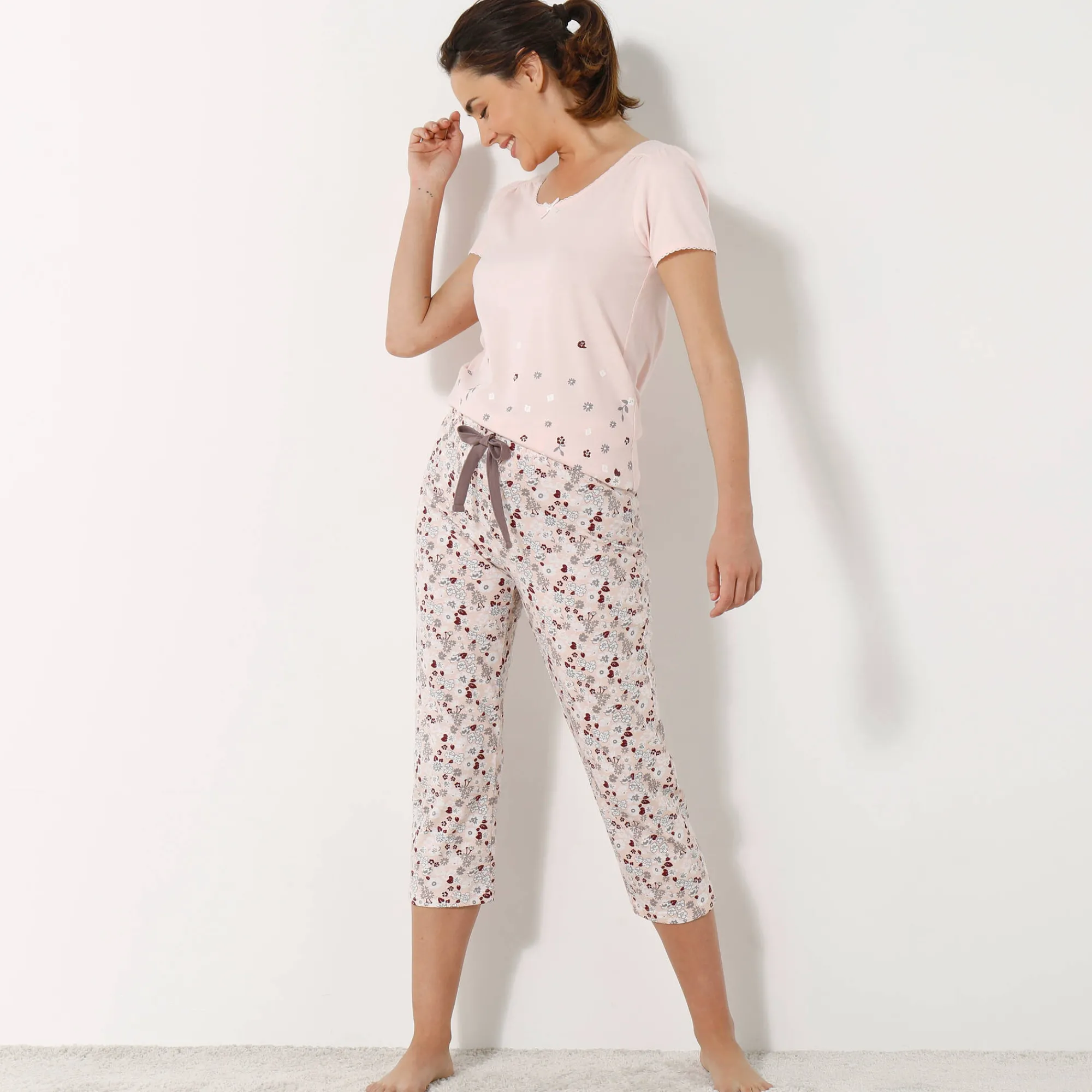 Pyjama<Blancheporte T-shirt met bloemenprint - korte mouwen roze