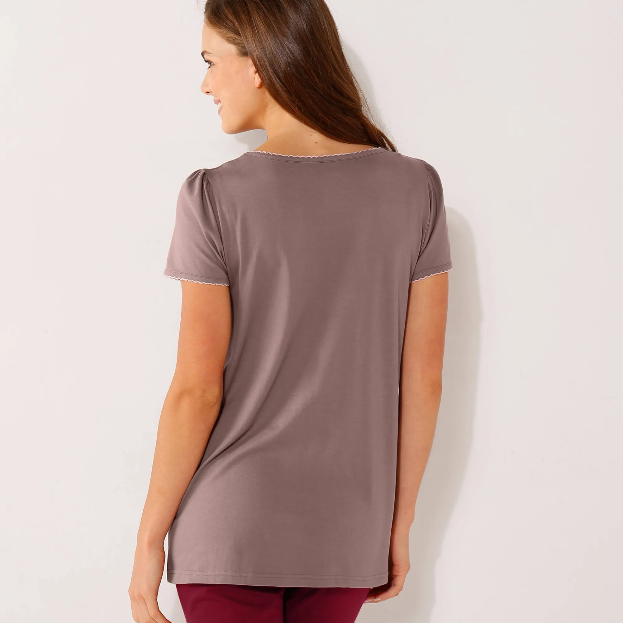 Pyjama<Blancheporte T-shirt met bloemenprint - korte mouwen taupe