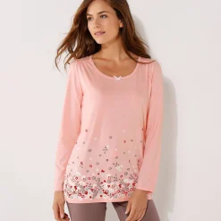 Pyjama<Blancheporte T-shirt met bloemenprint - lange mouwen roze