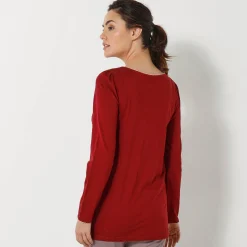 Pyjama<Blancheporte T-shirt met bloemenprint - lange mouwen kersenrood