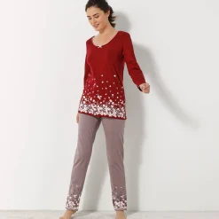 Pyjama<Blancheporte T-shirt met bloemenprint - lange mouwen kersenrood