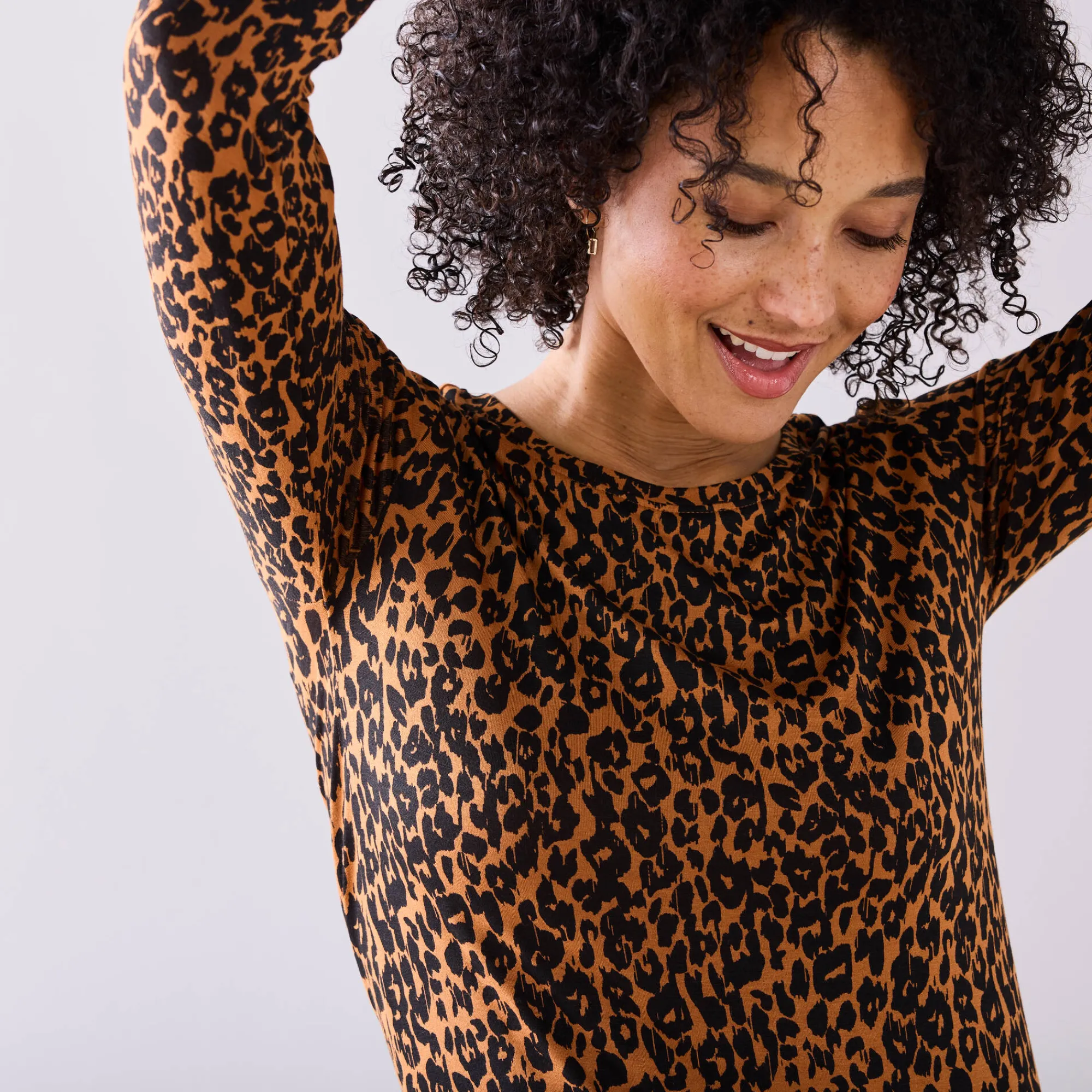 T-Shirt En Topje<Blancheporte T-shirt met dierenhuidprint, stretch karamel / zwart