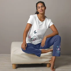 Pyjama<Blancheporte T-shirt met geplaatste landelijke print - korte mouwen wit