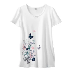 Pyjama<Blancheporte T-shirt met geplaatste landelijke print - korte mouwen wit