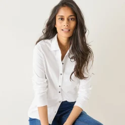 T-Shirt En Topje<Blancheporte T-shirt met knopen, lange mouwen en polokraag wit