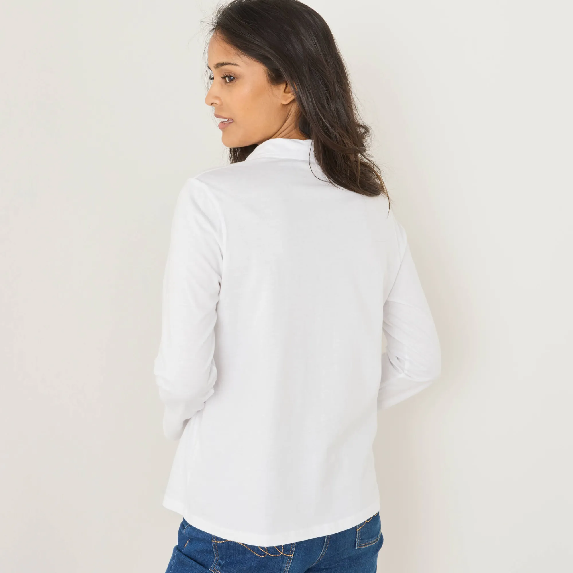 T-Shirt En Topje<Blancheporte T-shirt met knopen, lange mouwen en polokraag wit