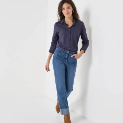 T-Shirt En Topje<Blancheporte T-shirt met knopen, lange mouwen en polokraag marine