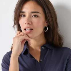 T-Shirt En Topje<Blancheporte T-shirt met knopen, lange mouwen en polokraag marine