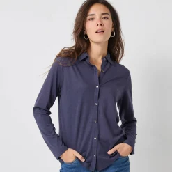 T-Shirt En Topje<Blancheporte T-shirt met knopen, lange mouwen en polokraag marine