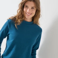Thermisch Ondergoed<Blancheporte T-shirt met 'koker' kraag, in microfleece - intense warmte petroleumblauw