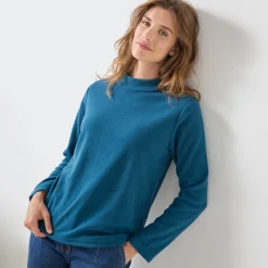 Thermisch Ondergoed<Blancheporte T-shirt met 'koker' kraag, in microfleece - intense warmte petroleumblauw
