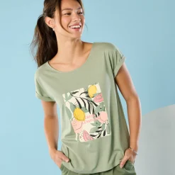 T-Shirt En Topje<Blancheporte T-shirt met korte mouwen en geplaatste print, Kleine Lengtes lindegroen