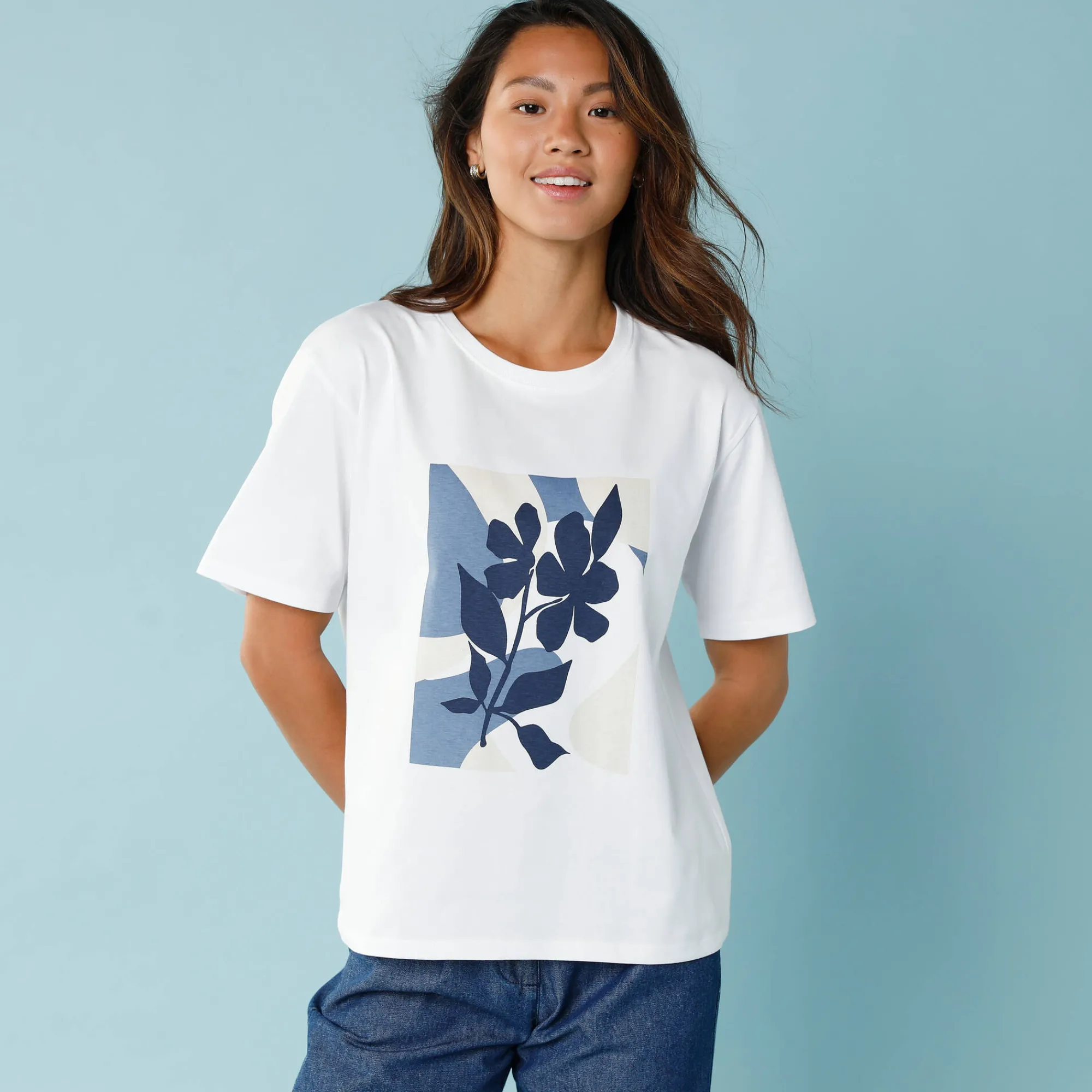 T-Shirt En Topje<Blancheporte T-shirt met korte mouwen en geplaatste print, kleine lengtes wit