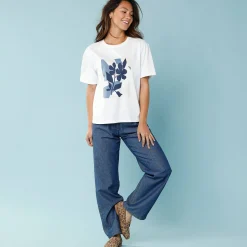 T-Shirt En Topje<Blancheporte T-shirt met korte mouwen en geplaatste print, kleine lengtes wit