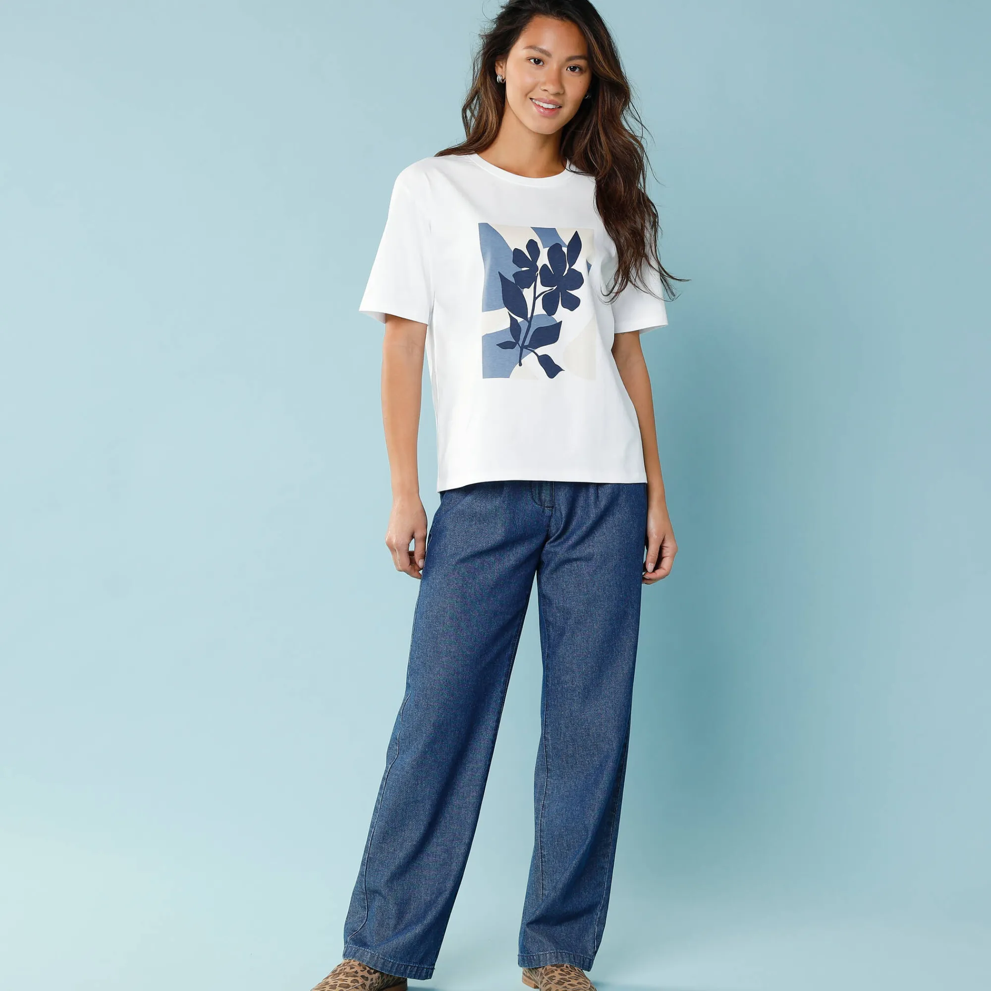 T-Shirt En Topje<Blancheporte T-shirt met korte mouwen en geplaatste print, kleine lengtes wit