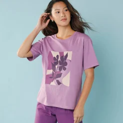 T-Shirt En Topje<Blancheporte T-shirt met korte mouwen en geplaatste print, kleine lengtes violine